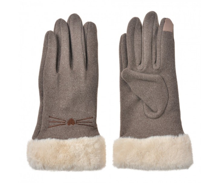 Taupe dámské rukavice s kožíškem a kočičími fousky - 9*23*2 cm Clayre & Eef