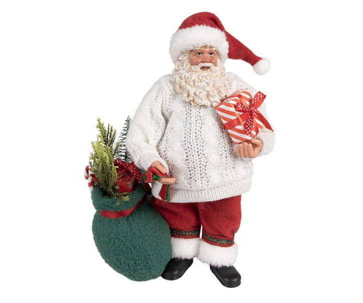 Vánoční dekorace taťka Santa Claus ve svetříku s dárky - 18*13*27 cm Clayre & Eef