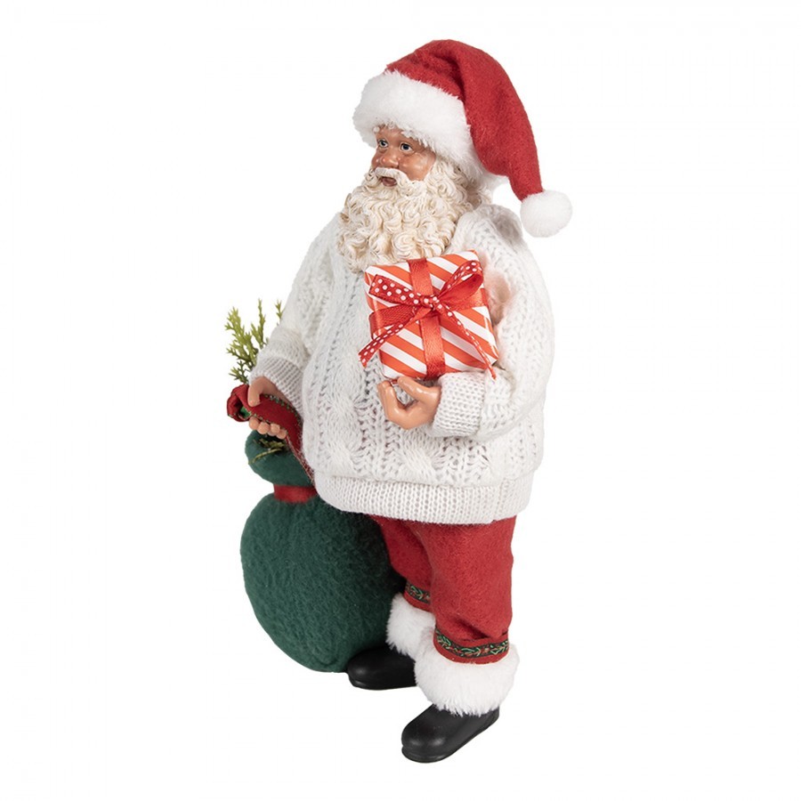 Vánoční dekorace taťka Santa Claus ve svetříku s dárky - 18*13*27 cm Clayre & Eef Vánoční dekorace taťka Santa Claus ve svetříku s dárky - 18*13*27 cm Clayre & Eef