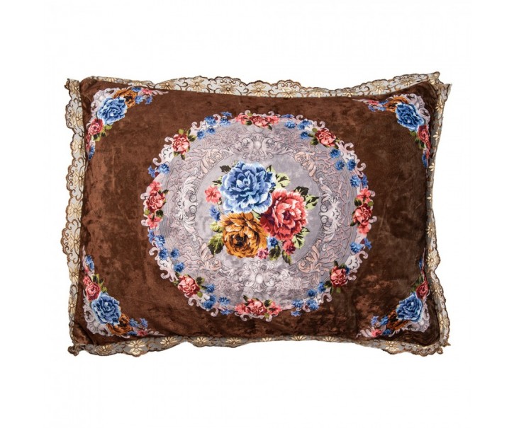 Hnědý polštář s květy a krajkou Baroque - 70*50*6 cm Clayre & Eef