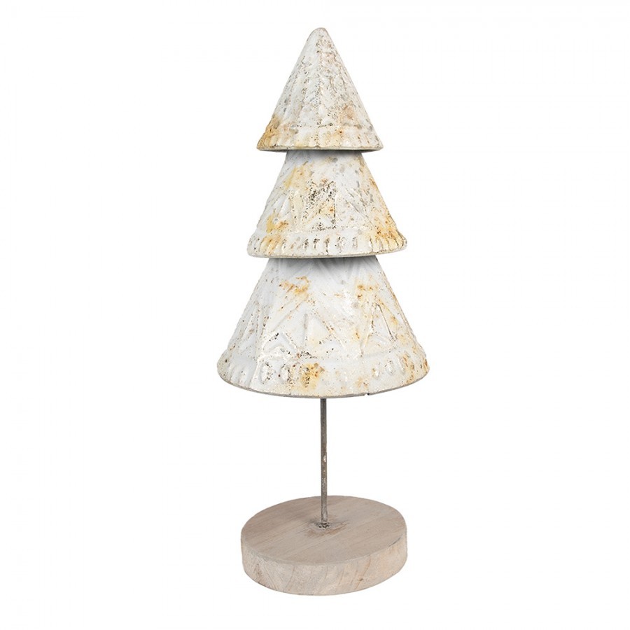 Bílý antik kovový dekorační stromek - Ø 12*32 cm