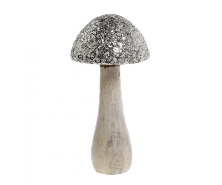 Přírodní dřevěná dekorace houba se třpytkami Mushroom - Ø 12*25 cm Chic Antique