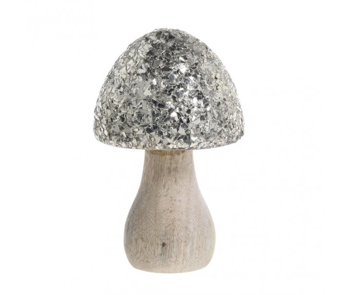 Přírodní dřevěná dekorace houba se třpytkami Mushroom - Ø 8*15 cm Chic Antique