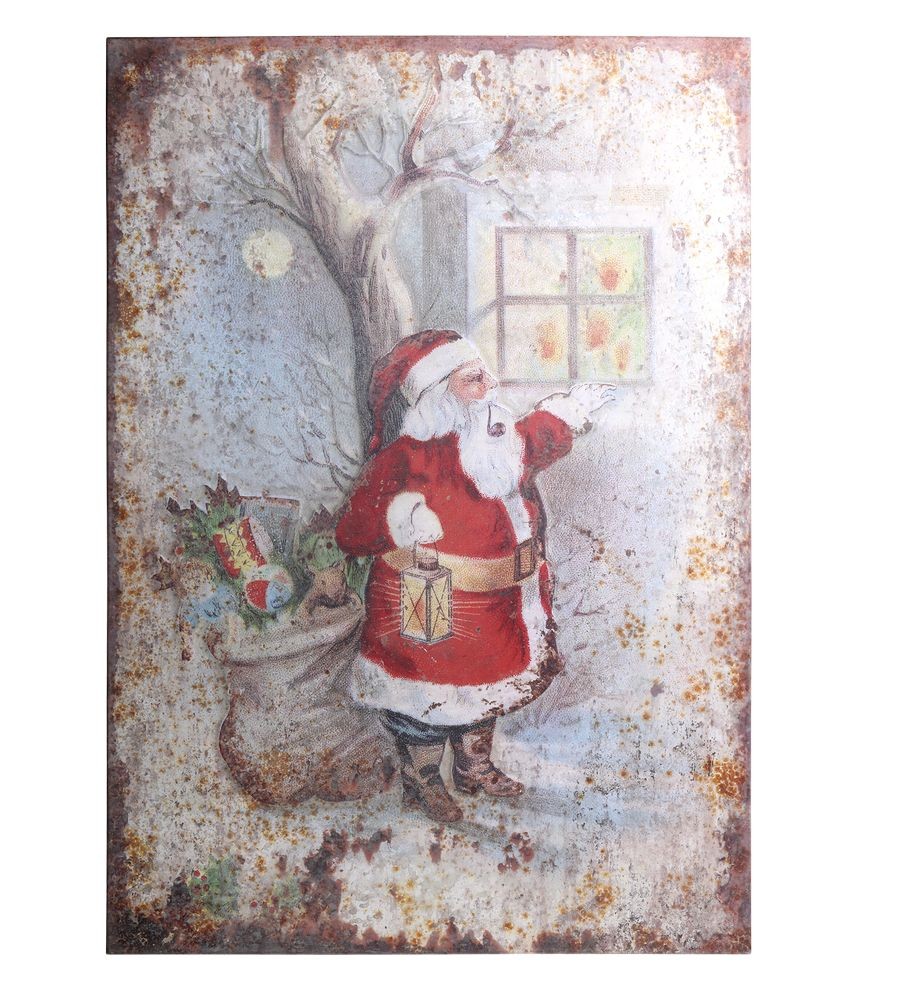 Vánoční kovová závěsná cedule Santa Vintage - 66*95 cm