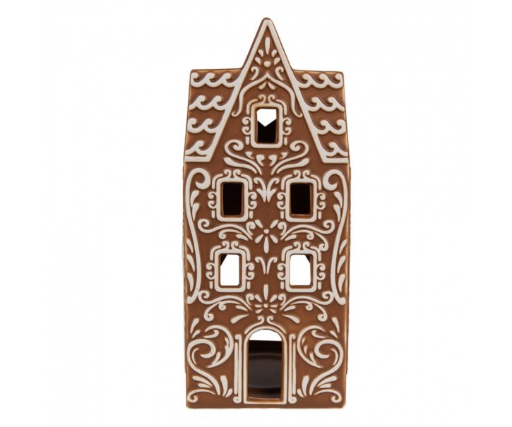 Hnědý porcelánový svícen perníková chaloupka Gingerbread House - 7*7*17 cm Clayre & Eef