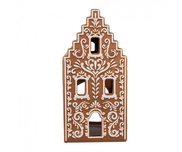 Porcelánový svícen perníková chaloupka Gingerbread House - 7*7*15 cm Clayre & Eef