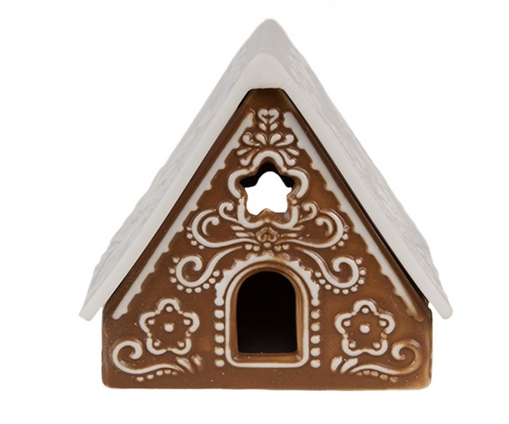 Porcelánový svícen perníková chaloupka Gingerbread House - 8*7*7 cm Clayre & Eef