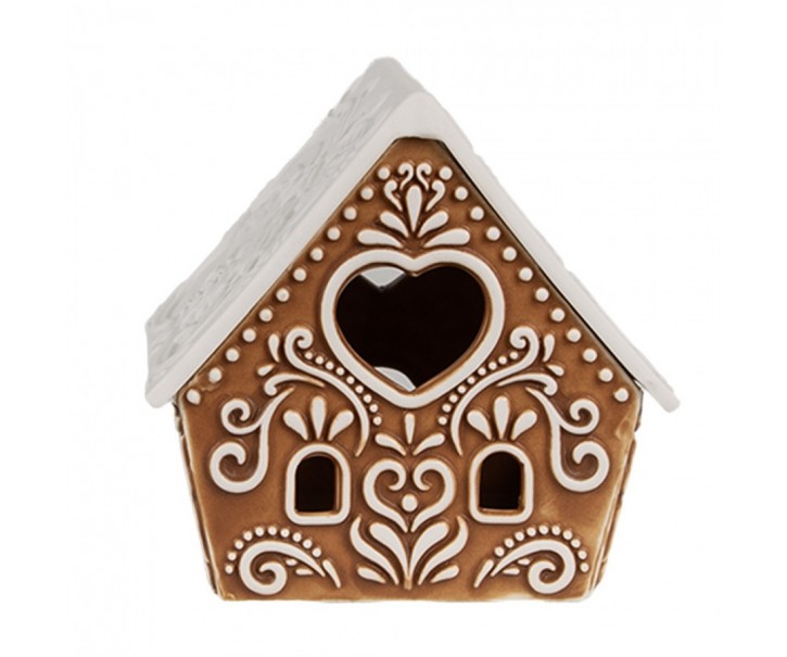 Porcelánový svícen perníková chaloupka Gingerbread House - 8*6*8 cm Clayre & Eef
