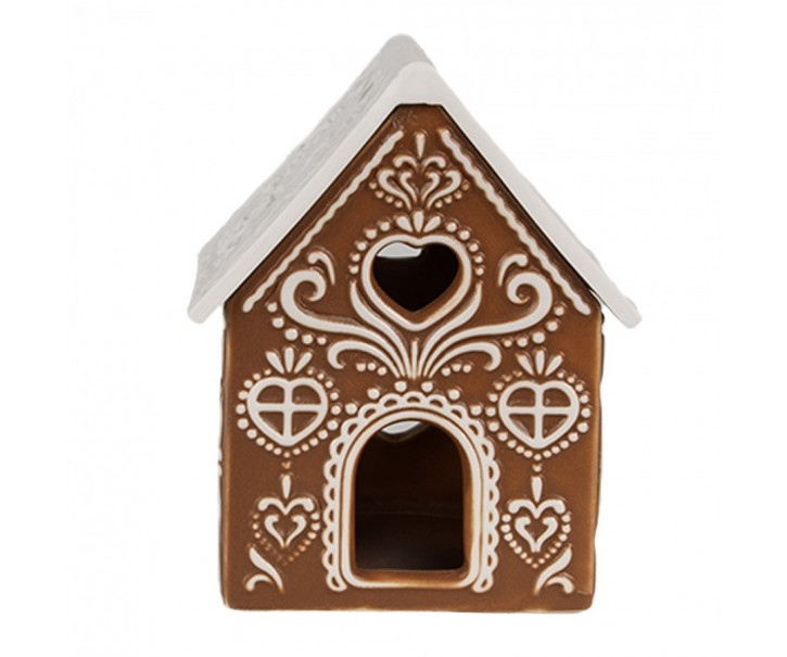 Porcelánový svícen perníková chaloupka Gingerbread House - 7*6*9 cm Clayre & Eef