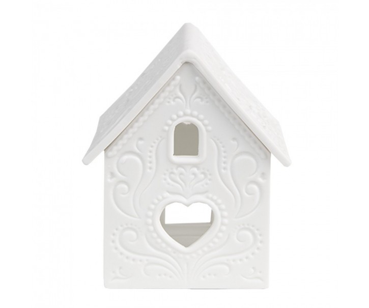 Bílý porcelánový svícen chaloupka House Fairy - 7*6*9 cm Clayre & Eef