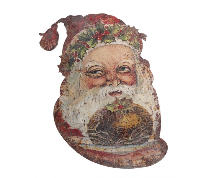 Vánoční kovová nástěnná dekorace Santa Vintage - 39*1,5*50 cm Chic Antique