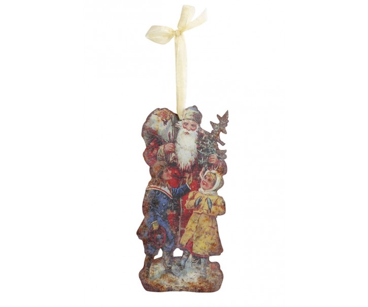 Vánoční kovová závěsná dekorace Santa Vintage - 15*30 cm Chic Antique