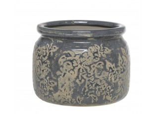 Opálový antik keramický obal na květináč s listy Antibes L - Ø 20*15 cm