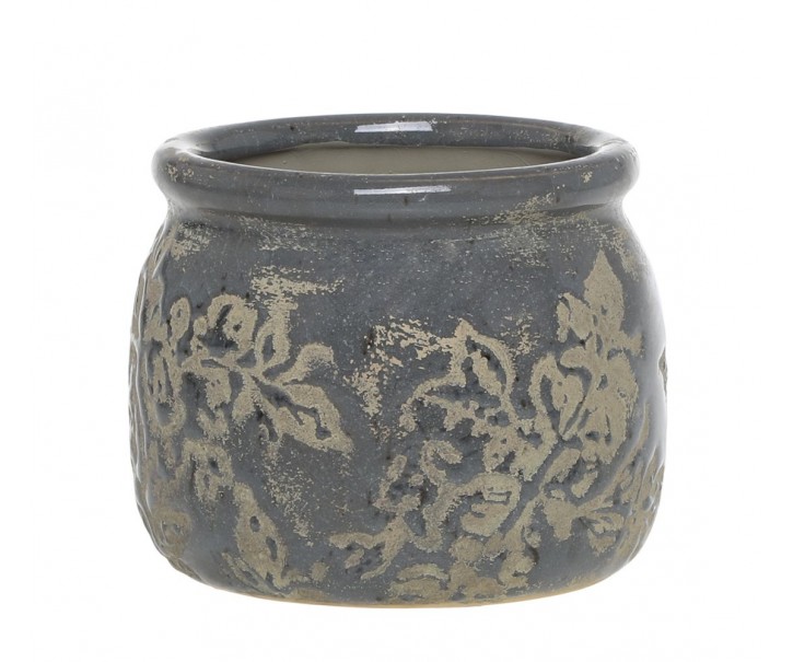 Opálový antik keramický obal na květináč s listy Antibes S - Ø 12*9,5 cm Chic Antique