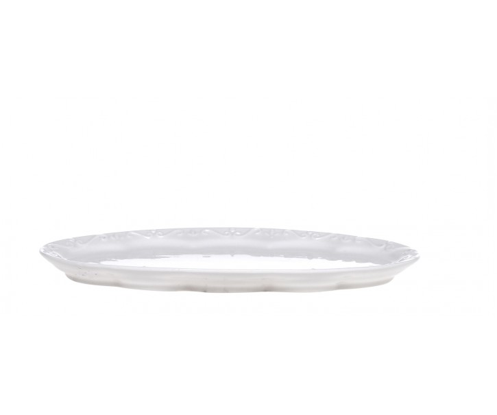Porcelánový servírovací oválný podnos s krajkou Provence lace - 24*13 cm Chic Antique