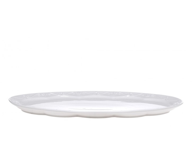 Porcelánový servírovací oválný podnos s krajkou Provence lace - 20*40 cm Chic Antique