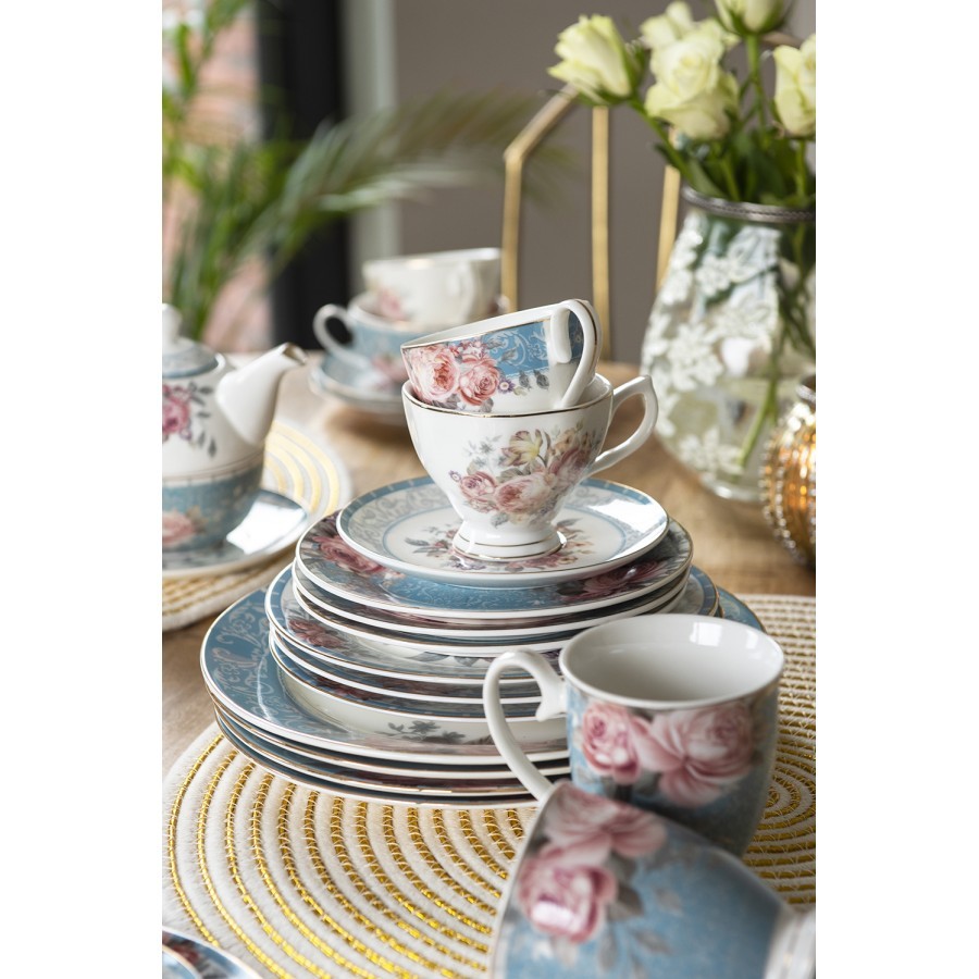 Porcelánový dezertní talířek se zlatou linkou Peony Rosé - Ø 21*2 cm Clayre & Eef Porcelánový dezertní talířek se zlatou linkou Peony Rosé - Ø 21*2 cm Clayre & Eef