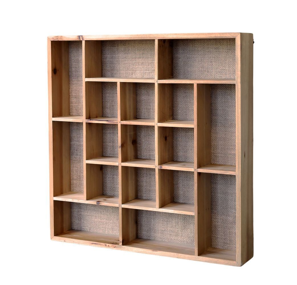 Hnědá antik dřevěná nástěnná polička s přihrádkami - 49*8*49 cm Chic Antique Hnědá antik dřevěná nástěnná polička s přihrádkami - 49*8*49 cm Chic Antique
