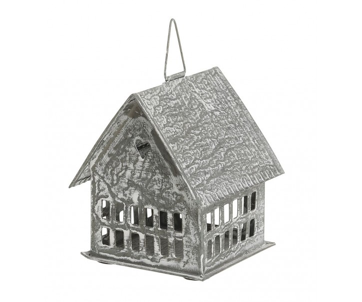 Zinkový antik kovový závěsný domek na svíčku Canie - 8*8*10 cm Chic Antique