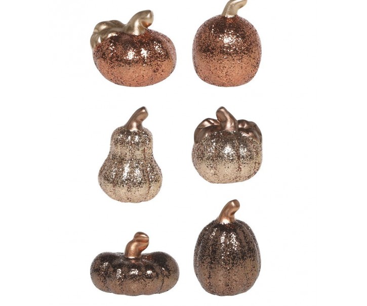 Set 6ks keramická dekorace dýně se třpytkami Pumpkin - Ø 5*7 cm Chic Antique