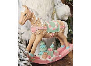 Dekorace béžovo-růžový vánoční houpací koník Horse Pastello - 41*10*37 cm