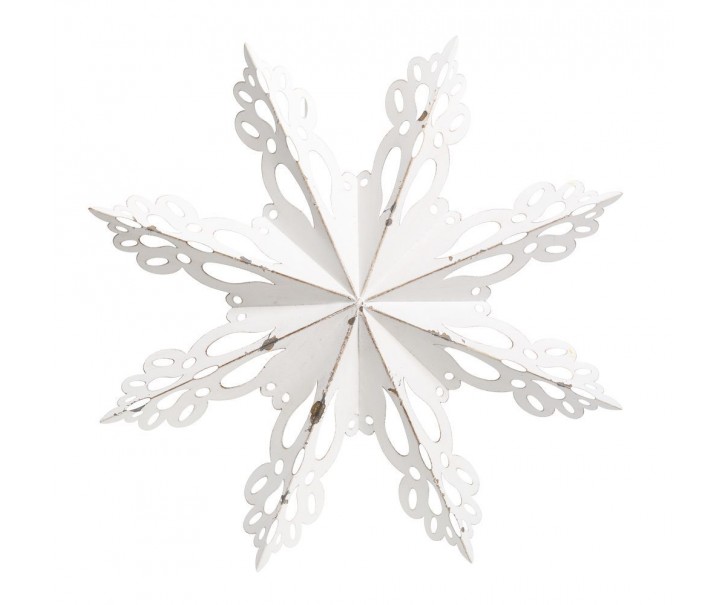 Bílá antik kovová nástěnná dekorace sněhová vločka Snowflake - 43*6 cm Chic Antique