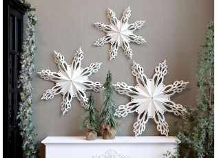 Bílá antik kovová nástěnná dekorace sněhová vločka Snowflake - 53*6 cm