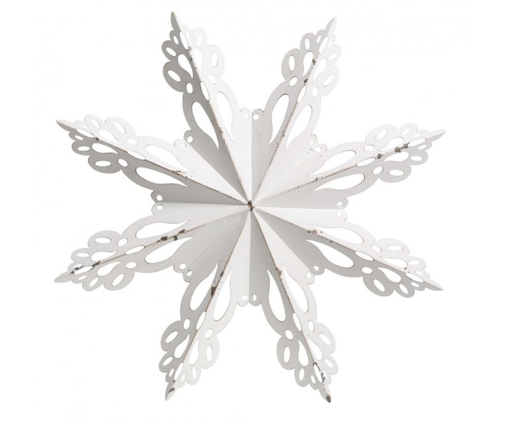 Bílá antik kovová nástěnná dekorace sněhová vločka Snowflake - 43*6 cm Chic Antique