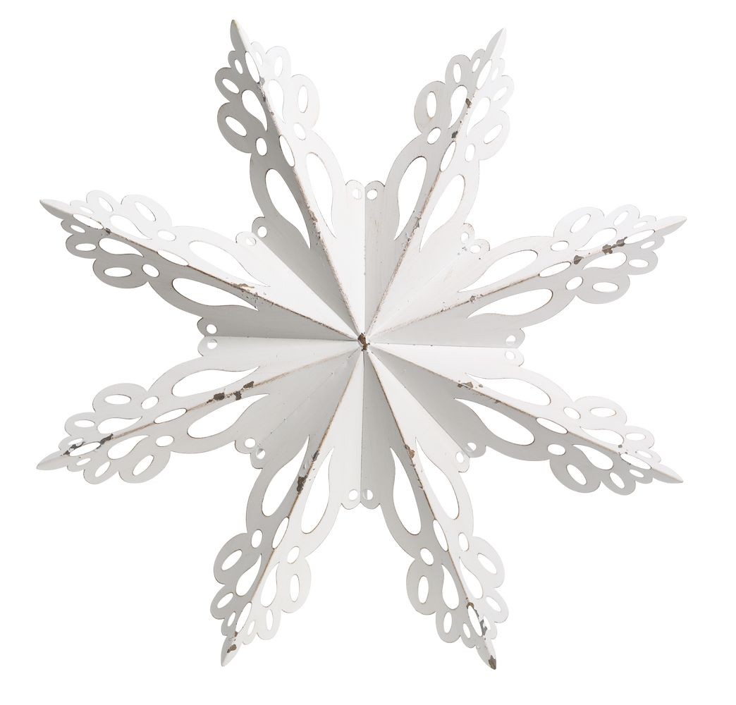 Bílá antik kovová nástěnná dekorace sněhová vločka Snowflake - 43*6 cm