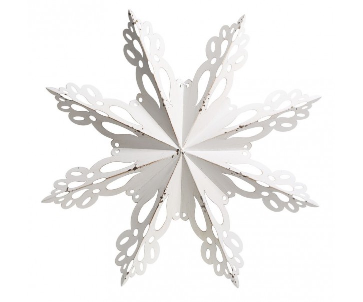 Bílá antik kovová nástěnná dekorace sněhová vločka Snowflake - 43*6 cm Chic Antique