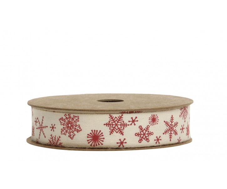 Krémová bavlněná stuha s vločkami Snowflake - 1,5cm x 5 m Chic Antique
