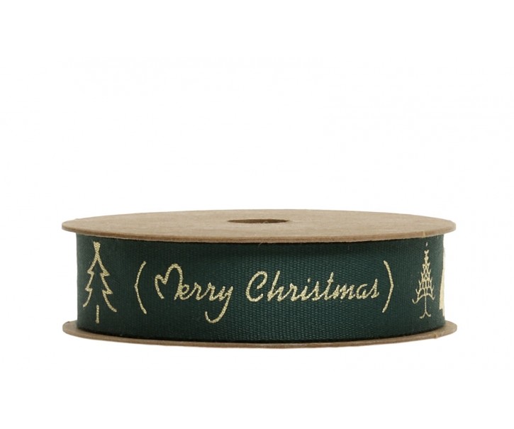 Zelená bavlněná stuha Merry Christmas - 1,5cm x 5 m Chic Antique