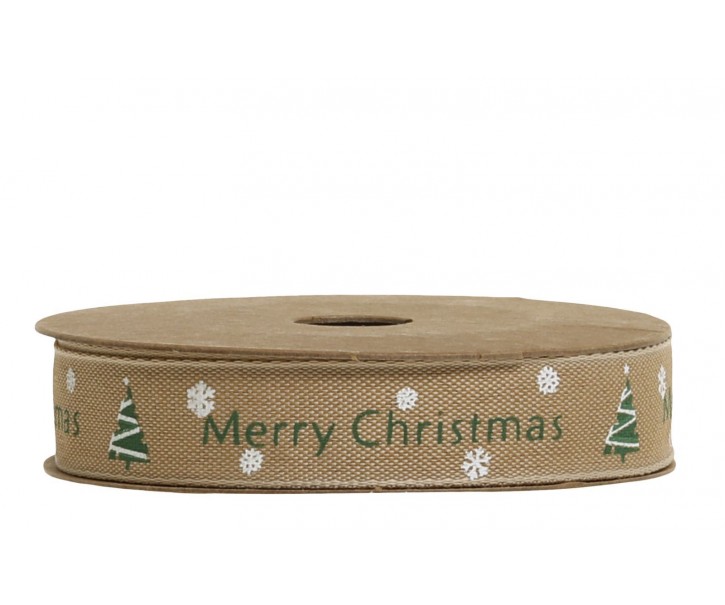 Latté látková stuha Merry Christmas - 1,5cm x 5 m Chic Antique