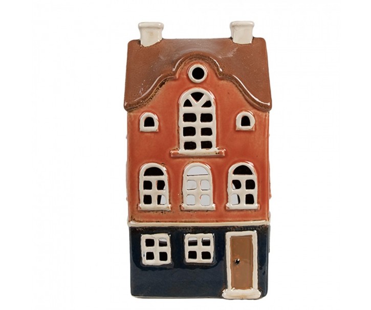 Oranžový keramický svícen na čajovou svíčku domek Amster Village - 12*9*22 cm Clayre & Eef