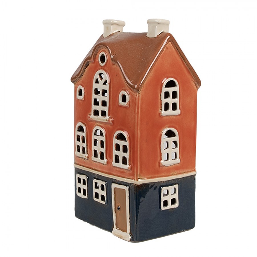 Oranžový keramický svícen na čajovou svíčku domek Amster Village - 12*9*22 cm Clayre & Eef Oranžový keramický svícen na čajovou svíčku domek Amster Village - 12*9*22 cm Clayre & Eef