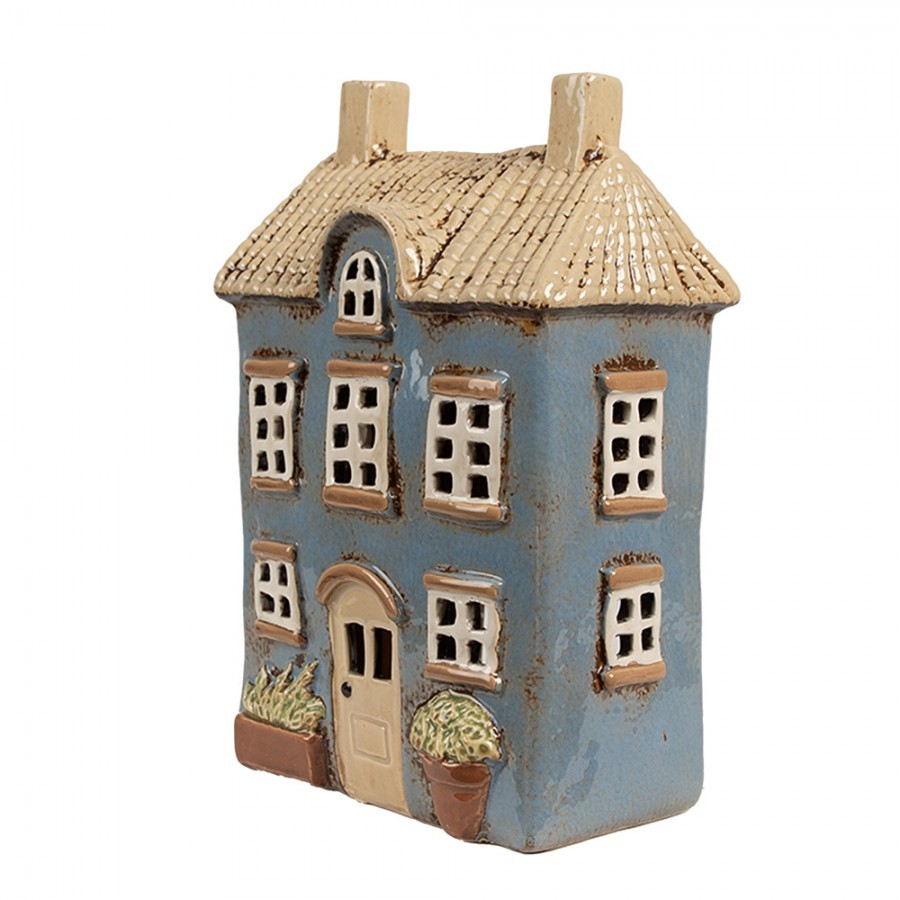 Modrý keramický svícen na čajovou svíčku domek Amster Village - 16*10*23 cm Clayre & Eef Modrý keramický svícen na čajovou svíčku domek Amster Village - 16*10*23 cm Clayre & Eef