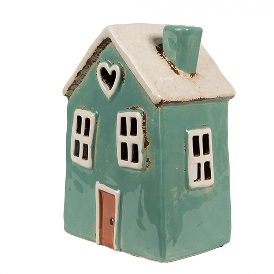 Zelený keramický svícen na čajovou svíčku domek Amster Village - 13*9*18 cm Clayre & Eef Zelený keramický svícen na čajovou svíčku domek Amster Village - 13*9*18 cm Clayre & Eef