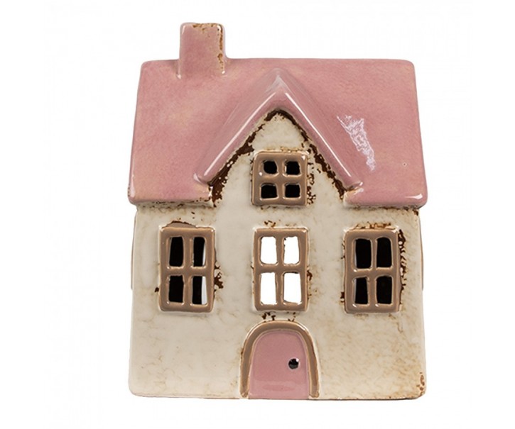 Béžový keramický svícen na čajovou svíčku domek Amster Village - 13*10*16 cm Clayre & Eef