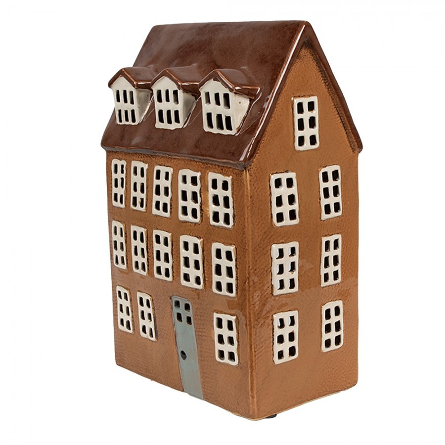 Hnědý keramický svícen na čajovou svíčku domek Amster Village - 17*11*24 cm Clayre & Eef Hnědý keramický svícen na čajovou svíčku domek Amster Village - 17*11*24 cm Clayre & Eef