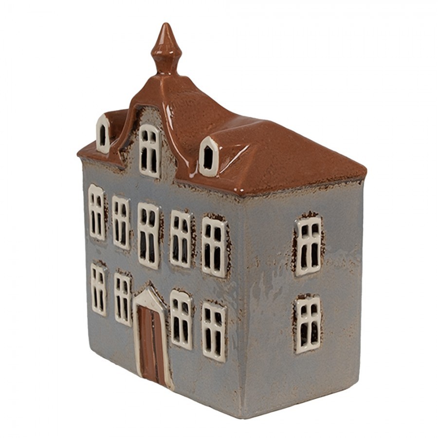 Šedý keramický svícen na čajovou svíčku domek Amster Village - 16*9*20 cm Clayre & Eef Šedý keramický svícen na čajovou svíčku domek Amster Village - 16*9*20 cm Clayre & Eef