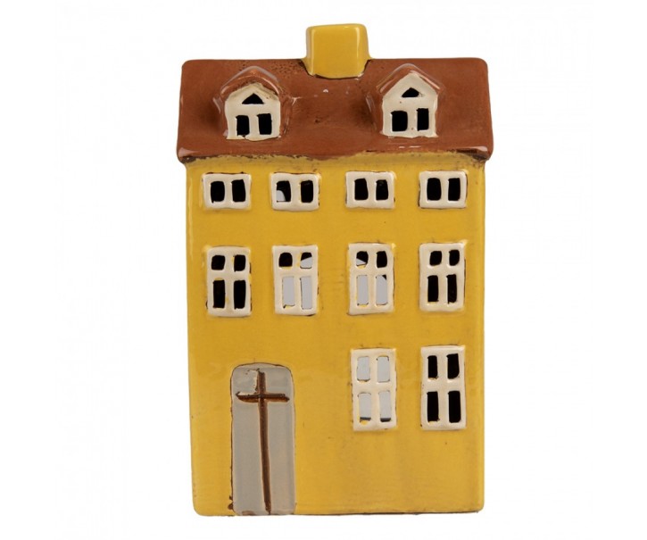 Žlutý keramický svícen na čajovou svíčku domek Amster Village - 12*8*18 cm Clayre & Eef