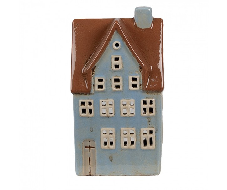 Modrý keramický svícen na čajovou svíčku domek Amster Village - 11*8*20 cm Clayre & Eef