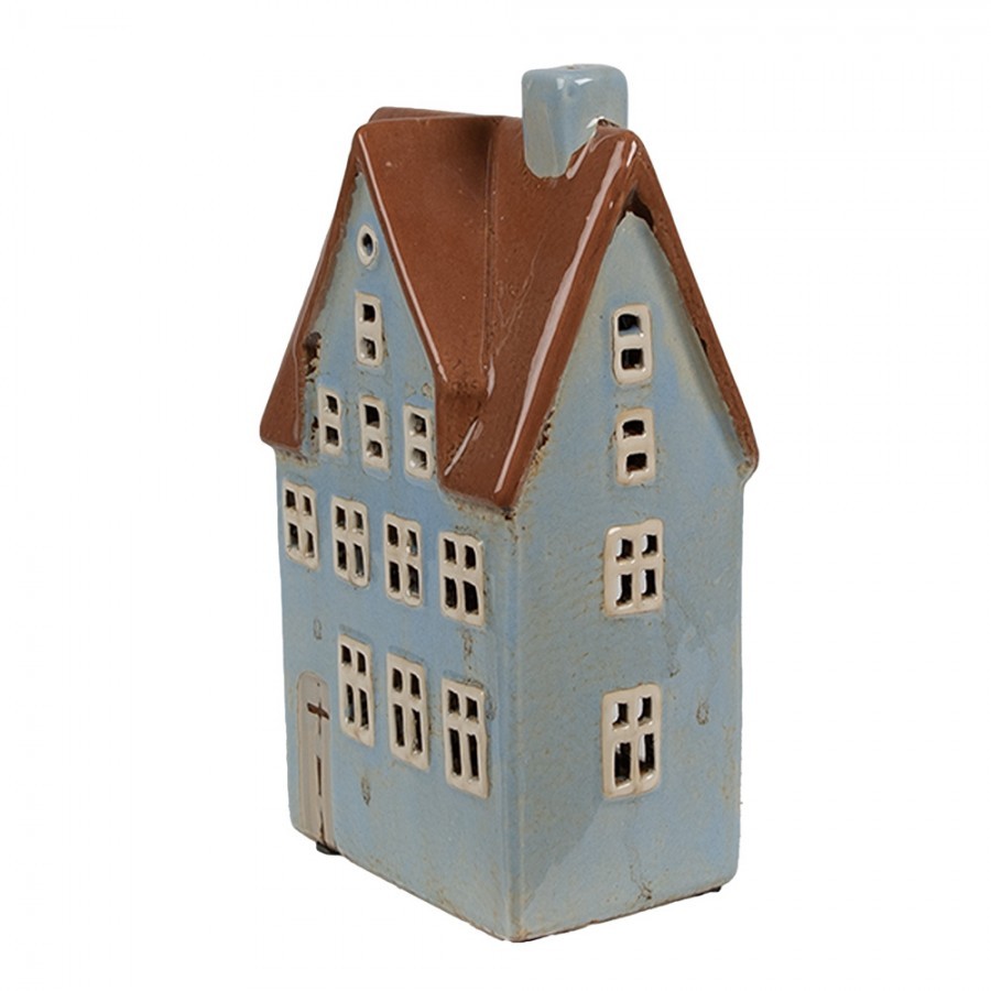 Modrý keramický svícen na čajovou svíčku domek Amster Village - 11*8*20 cm Clayre & Eef Modrý keramický svícen na čajovou svíčku domek Amster Village - 11*8*20 cm Clayre & Eef