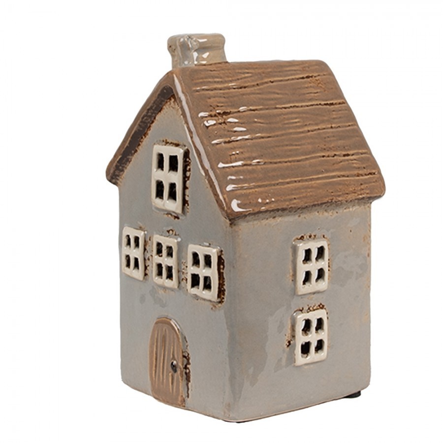 Šedý keramický svícen na čajovou svíčku domek Amster Village - 9*9*16 cm Clayre & Eef Šedý keramický svícen na čajovou svíčku domek Amster Village - 9*9*16 cm Clayre & Eef