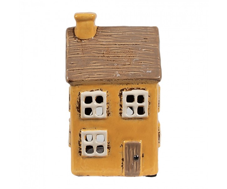 Žlutý keramický svícen na čajovou svíčku domek Amster Village - 9*9*15 cm Clayre & Eef