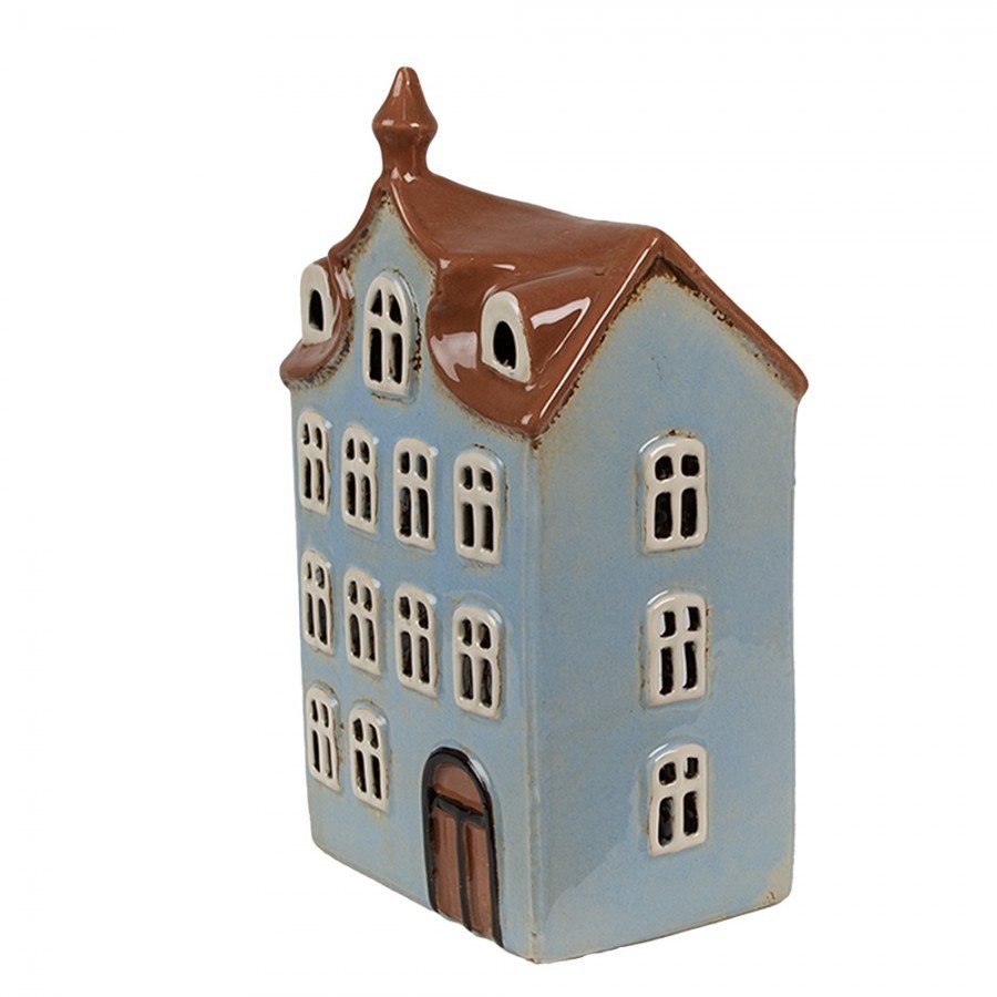 Modrý keramický svícen na čajovou svíčku domek Amster Village - 13*9*22 cm Clayre & Eef Modrý keramický svícen na čajovou svíčku domek Amster Village - 13*9*22 cm Clayre & Eef