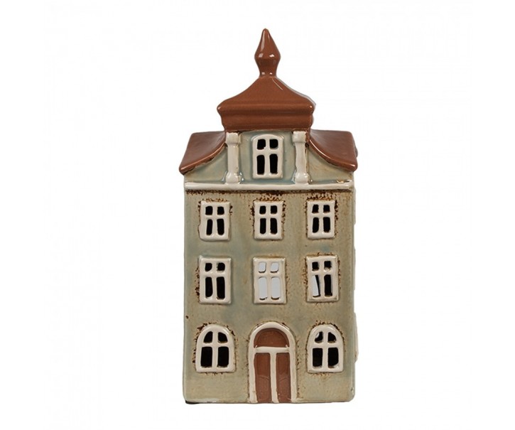 Zelený keramický svícen na čajovou svíčku domek Amster Village - 12*9*25 cm Clayre & Eef