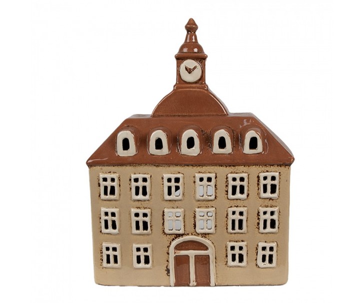 Béžový keramický svícen na čajovou svíčku domek Amster Village - 20*10*26 cm Clayre & Eef