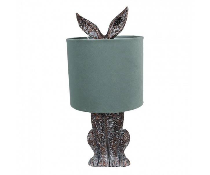 Šedá stolní lampa králík se zeleným stínidlem Rabbi - Ø 20*43 cm Clayre & Eef