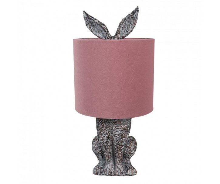 Šedá stolní lampa králík s růžovým stínidlem Rabbi - Ø 20*43 cm Clayre & Eef